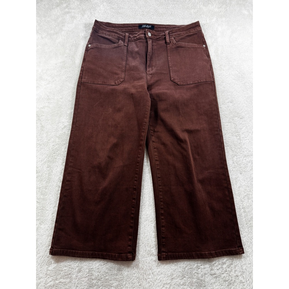 Judy Blue Womens Garment Dyed Wide Leg Crop Brown Denim Jeans 15/32 Meas: 35x24